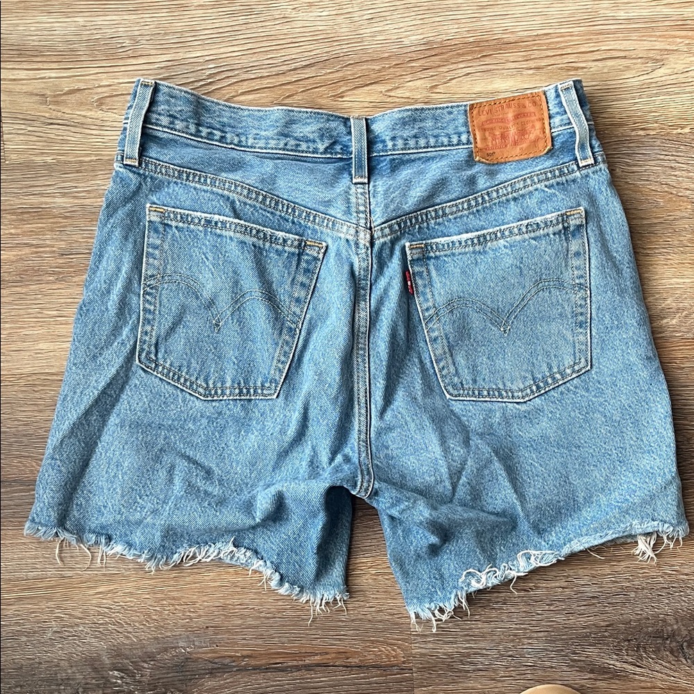Levi's 501 Blue Distressed Jean Shorts - Picture 3 of 5
